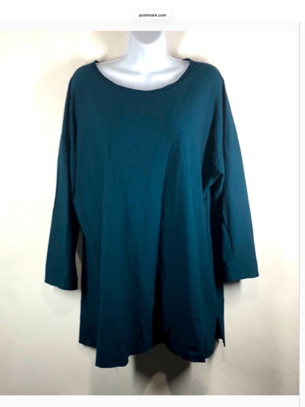 Eileen Fisher tunic in teal blue, minimalist, lagan look, size medium, high/low